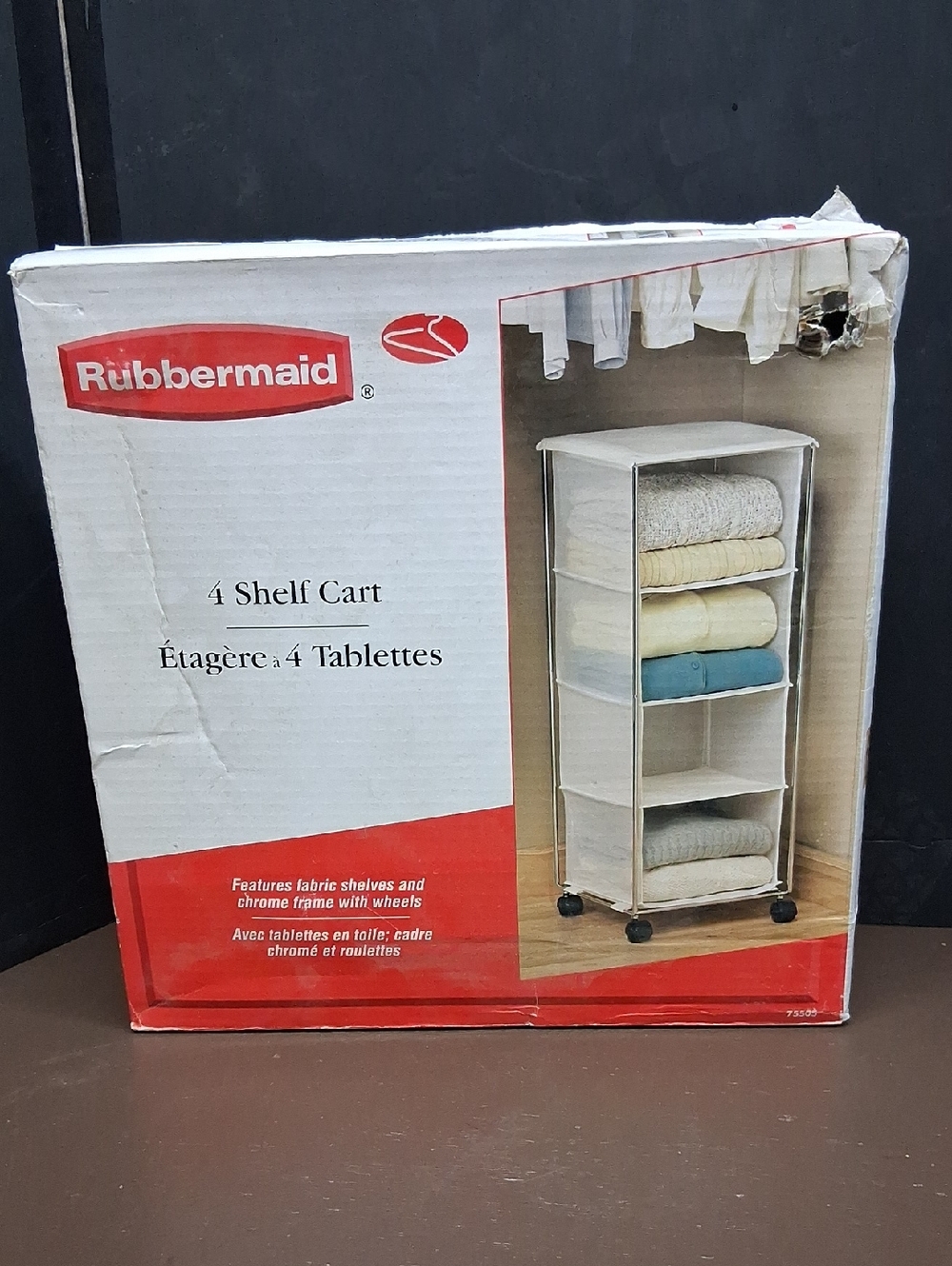 Rubbermaid 4 Shelf Cart Featuring Chrome Frame With Wheels